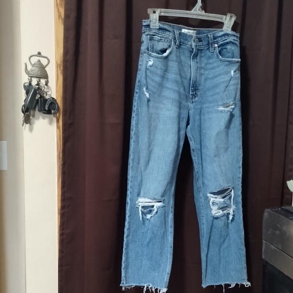 Abercrombie & Fitch Ripped Blue Straight Leg Jeans - Picture 1 of 5